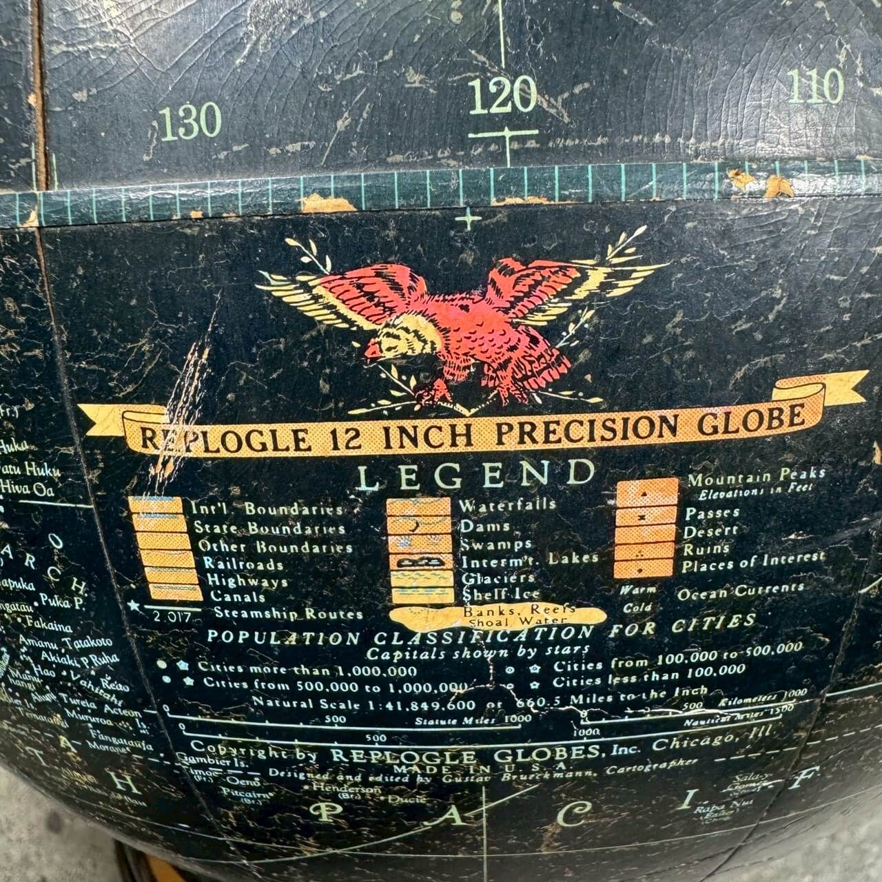 #2342【1950年代製】ビンテージ REPLOGLE リプルーグル ブラックオーシャン 地球儀 アメリカ
