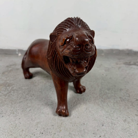 #2403【1960-80年代】ビンテージ 木製ライオンオブジェ / ウッドカービング 獅子