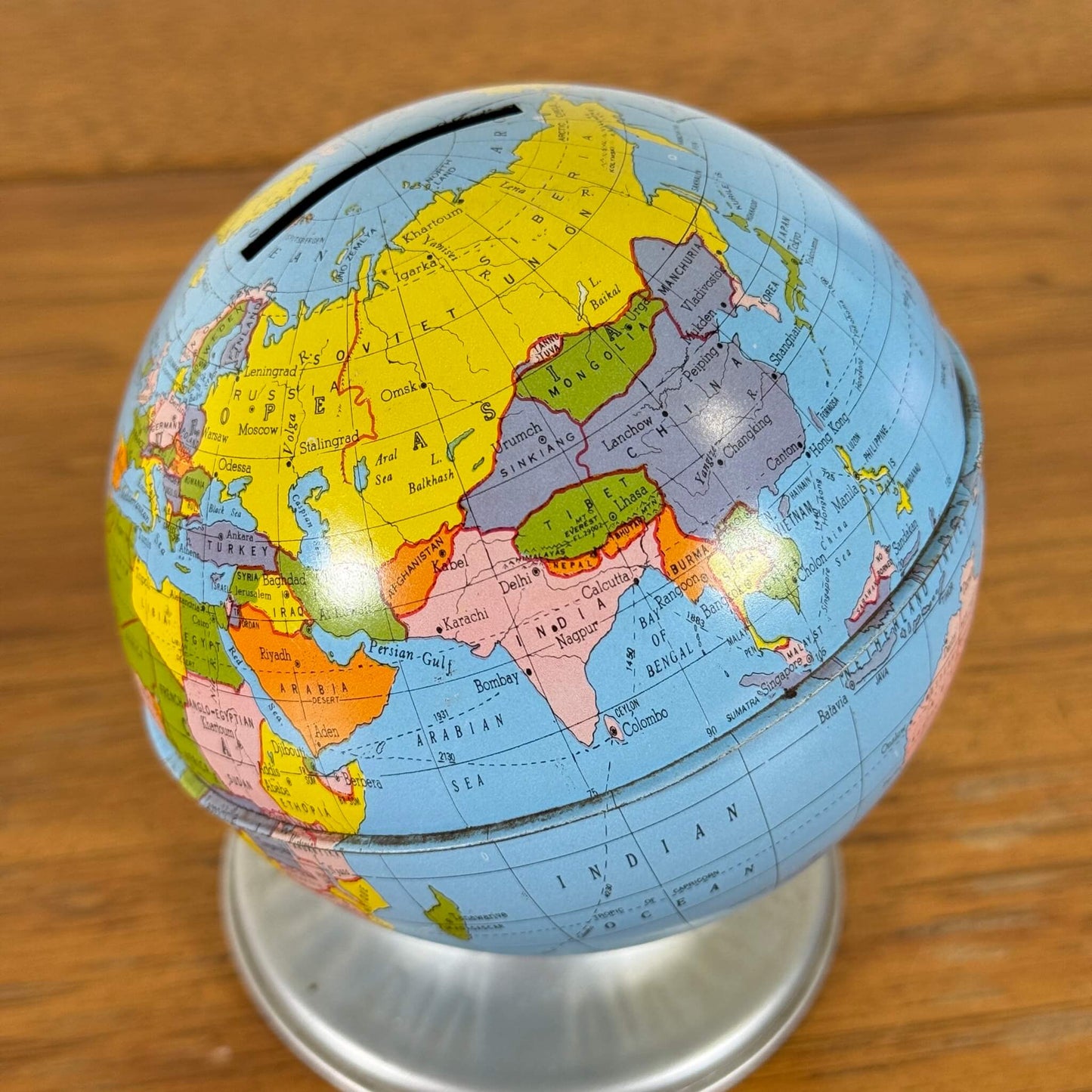 #1494【1950-60年代】ビンテージ 地球儀 貯金箱 ブリキ ディスプレイ アメリカ