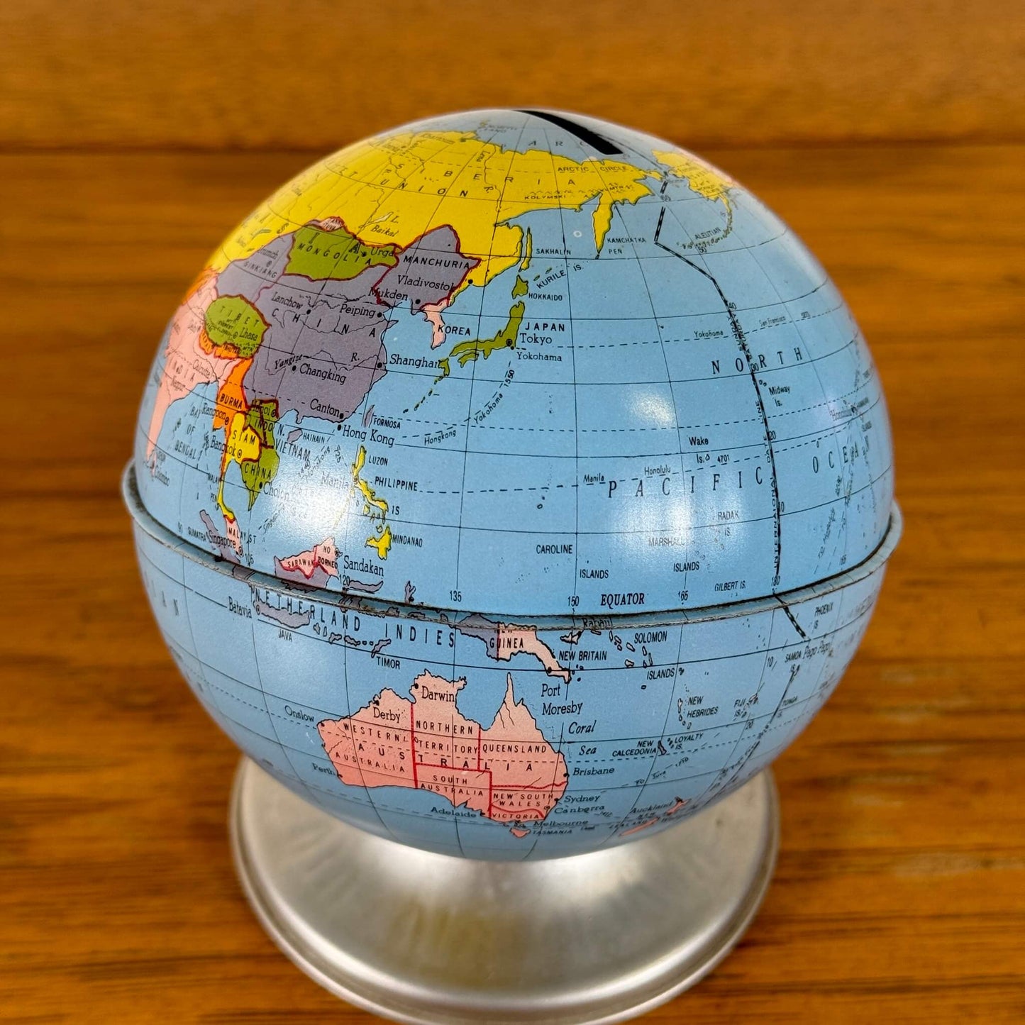 #1494【1950-60年代】ビンテージ 地球儀 貯金箱 ブリキ ディスプレイ アメリカ