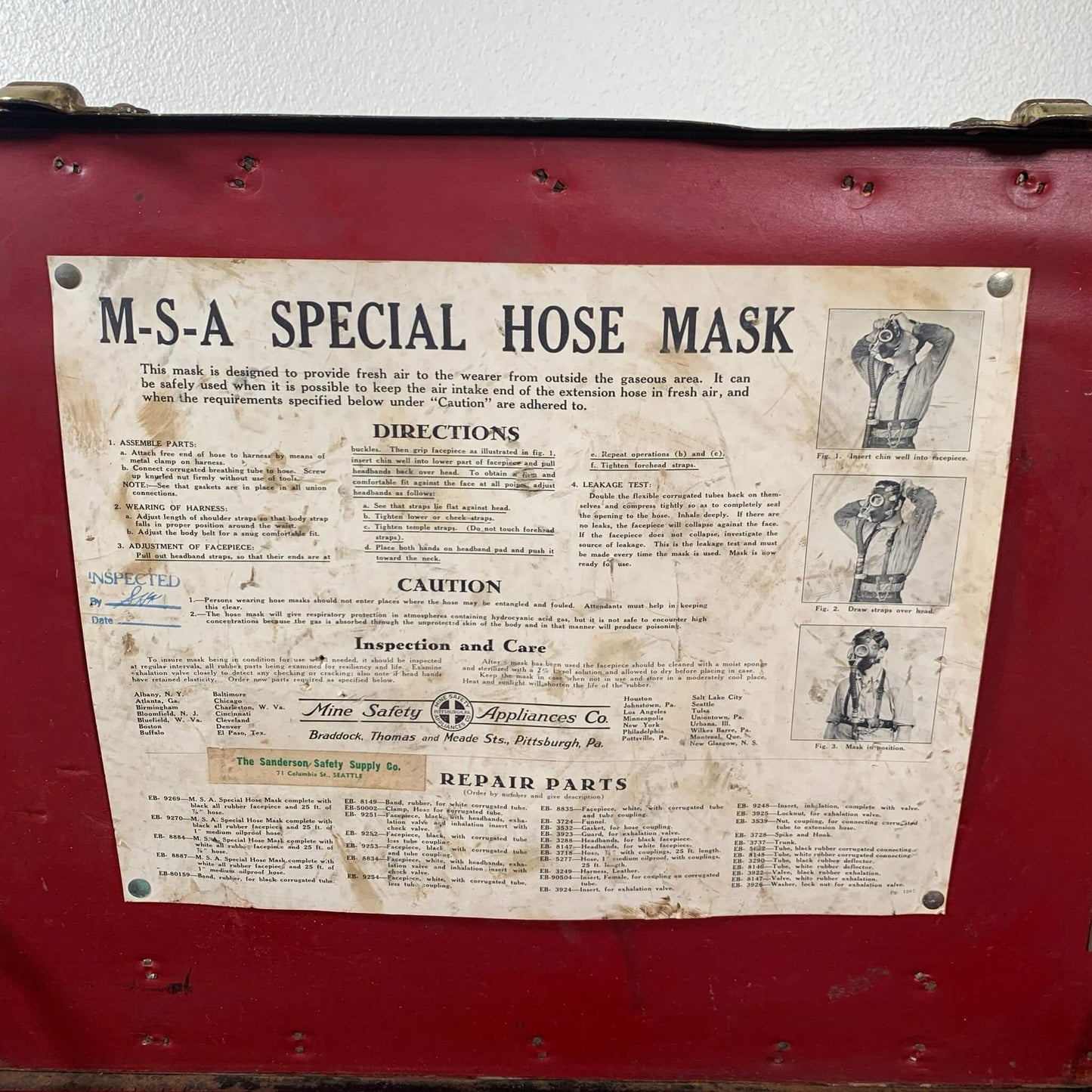 #725【1930-40年代】ビンテージ MSA HOSE MASK 木製ハードケース / 収納ケース アメリカ