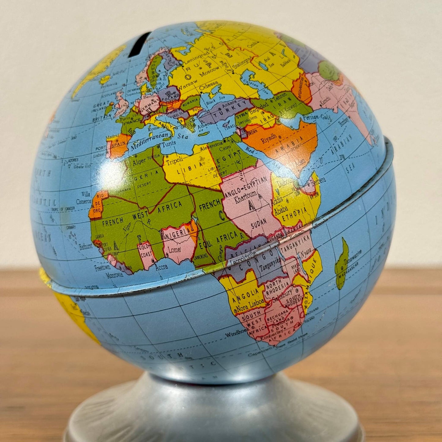 #1494【1950-60年代】ビンテージ 地球儀 貯金箱 ブリキ ディスプレイ アメリカ