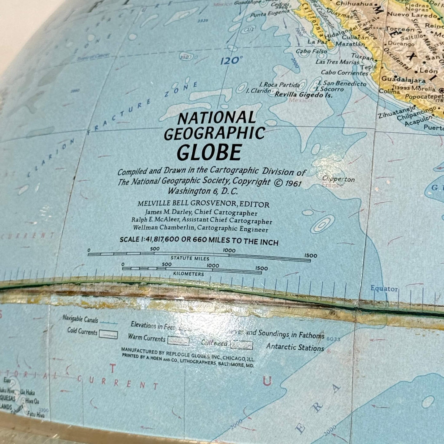 #1545【1961年】ビンテージ National Geographic 地球儀 ディスプレイ アメリカ