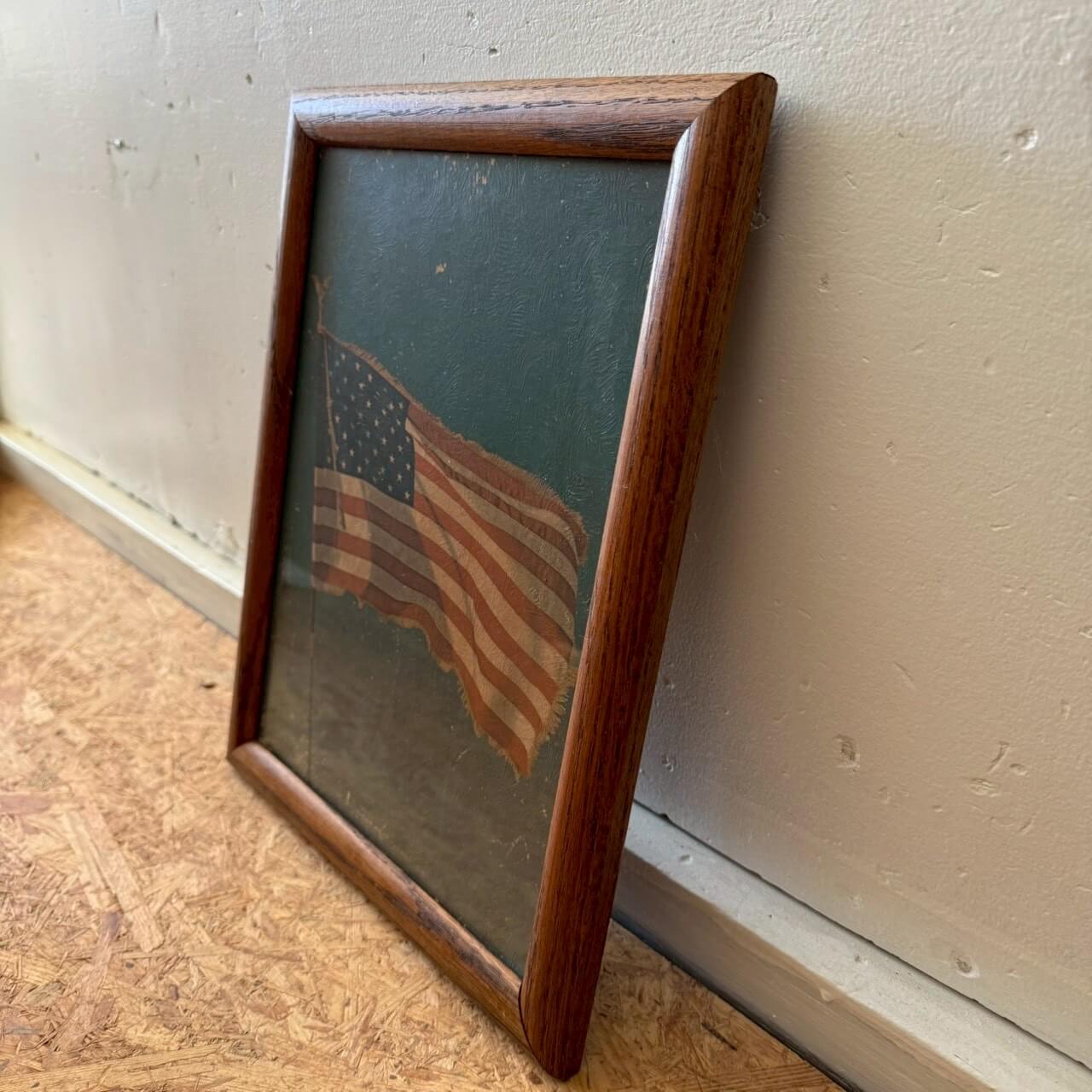 #2265【1960-70年代】ビンテージ アメリカンフラッグ フレームアート / USA 星条旗 ウォールデコ
