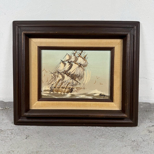 #2316【1960-70年代】ビンテージ 帆船ウォールアート / 木製フレーム付き アメリカ
