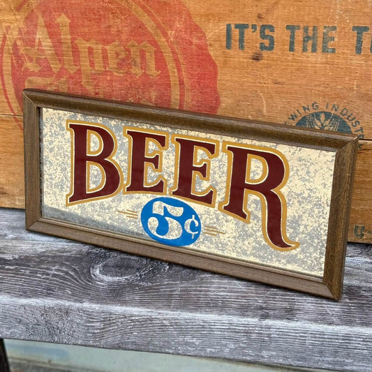 【1970年代】ビンテージ パブミラー アメリカン雑貨 店舗什器 壁掛け 5¢ BEER #2725