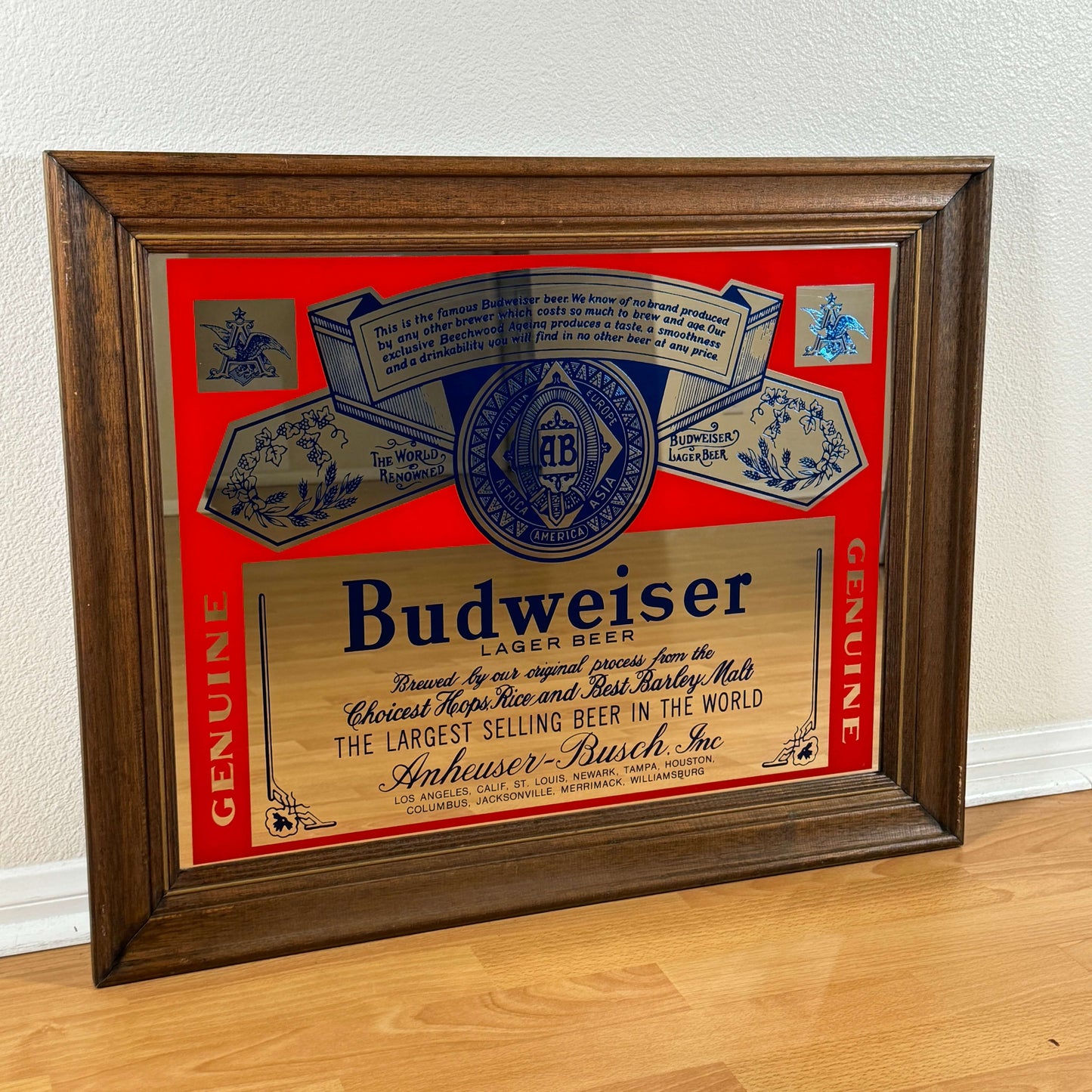 #1354 【1980年代】ビンテージ Budweiser（バドワイザー） パブミラー / パブミラー インテリア アメリカ