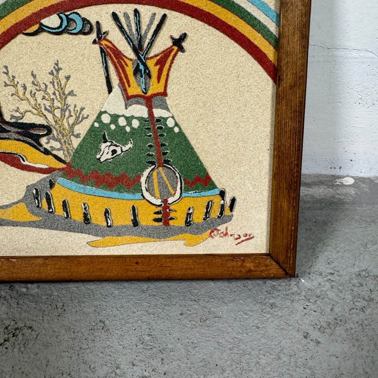 #2391【1970年代】ビンテージ ネイティブアメリカン サンドアート ウォールデコ / 壁掛けフレーム アメリカ