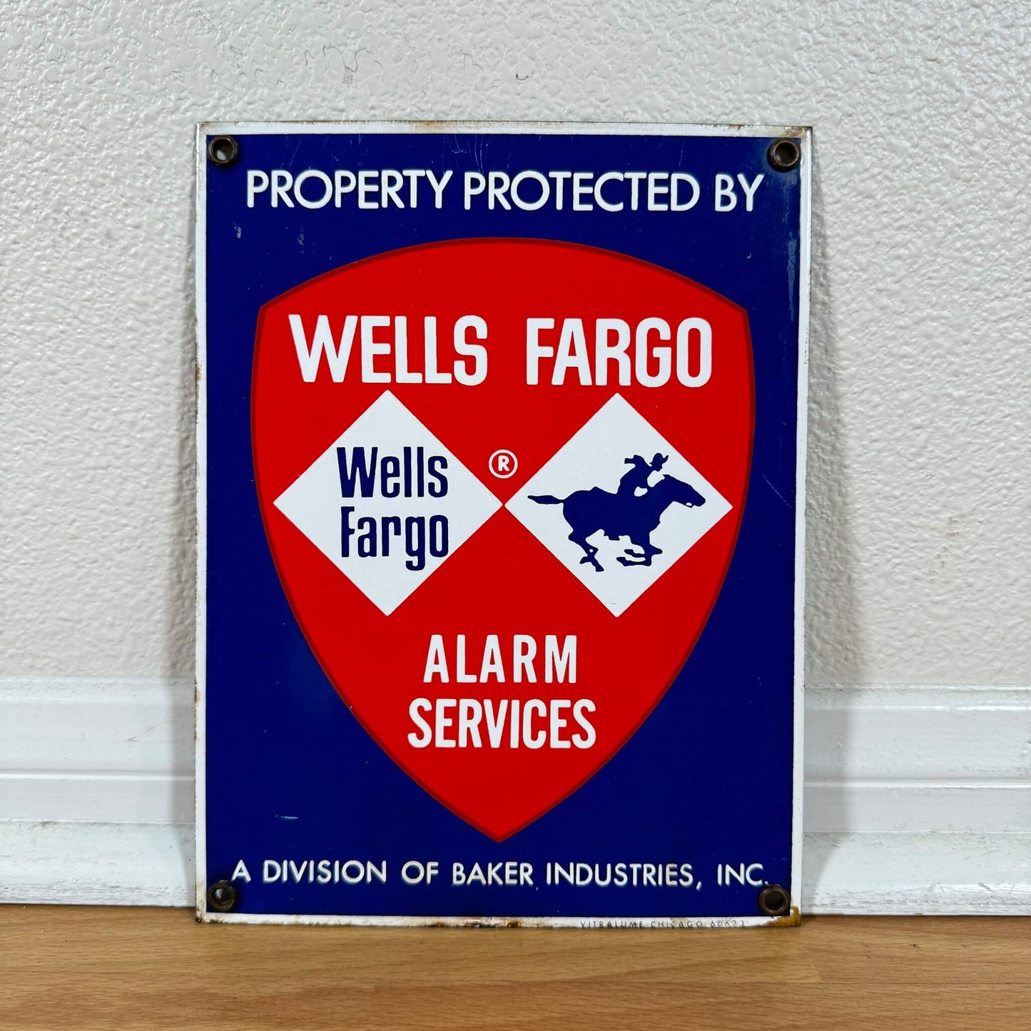 #1420 【1990-2000年代】 ビンテージ WELLS FARGO ホーロー看板 / 警告サイン ウォールデコ アメリカ
