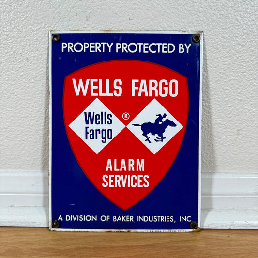 #1420 【1990-2000年代】 ビンテージ WELLS FARGO ホーロー看板 / 警告サイン ウォールデコ アメリカ