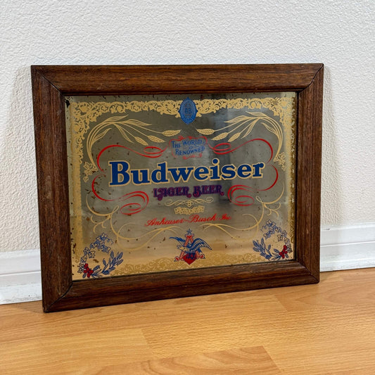 #1385【1980年代】ビンテージ Budweiser（バドワイザー） パブミラー / ウォールデコ アメリカ