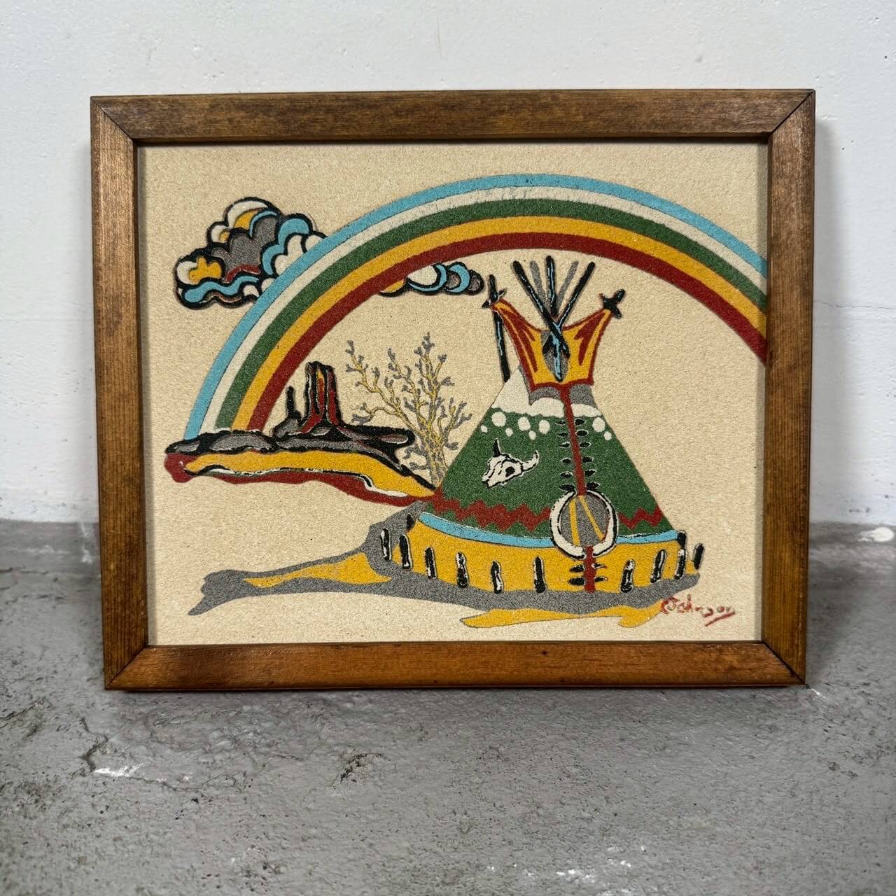 #2391【1970年代】ビンテージ ネイティブアメリカン サンドアート ウォールデコ / 壁掛けフレーム アメリカ