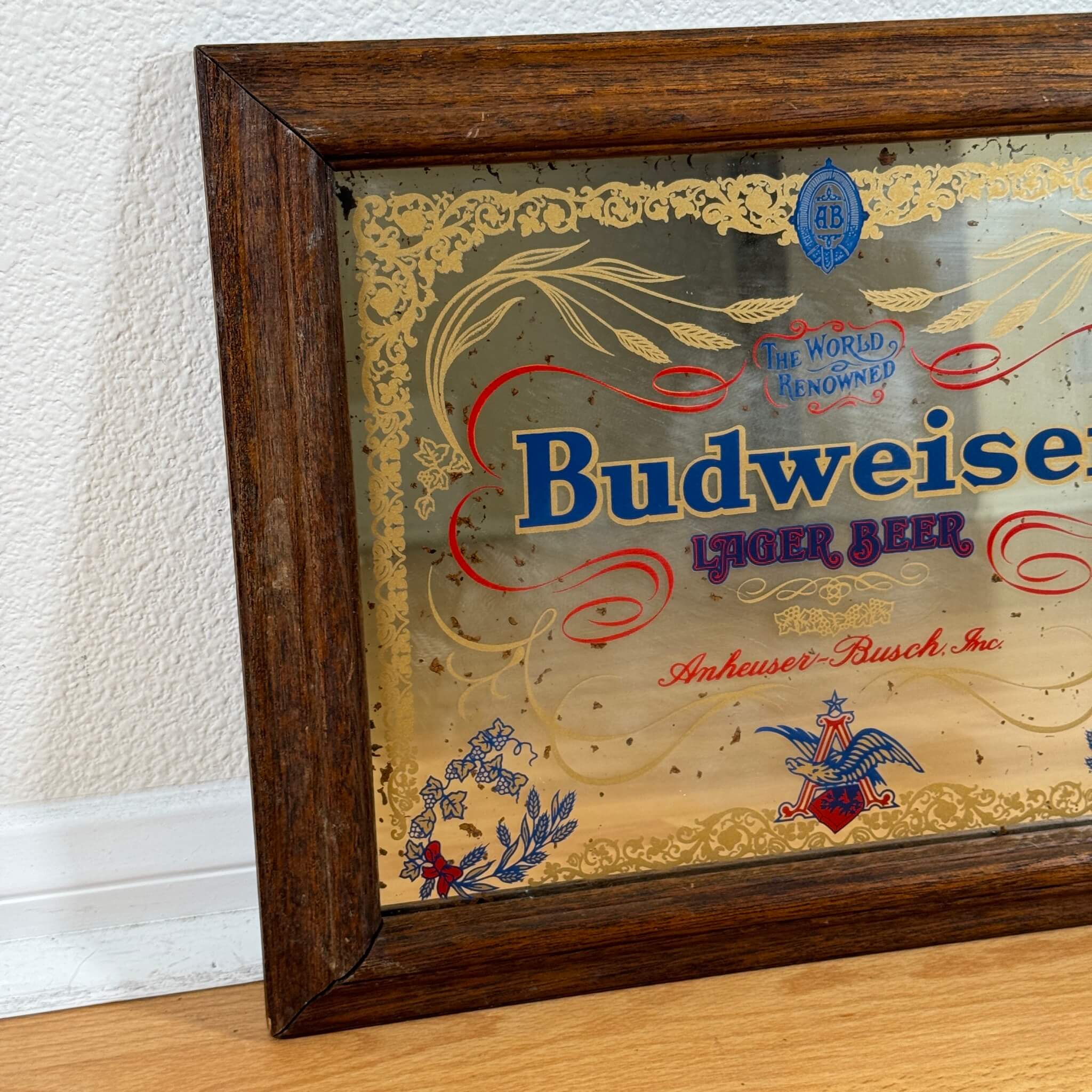 1385【1980年代】ビンテージ Budweiser（バドワイザー） パブミラー