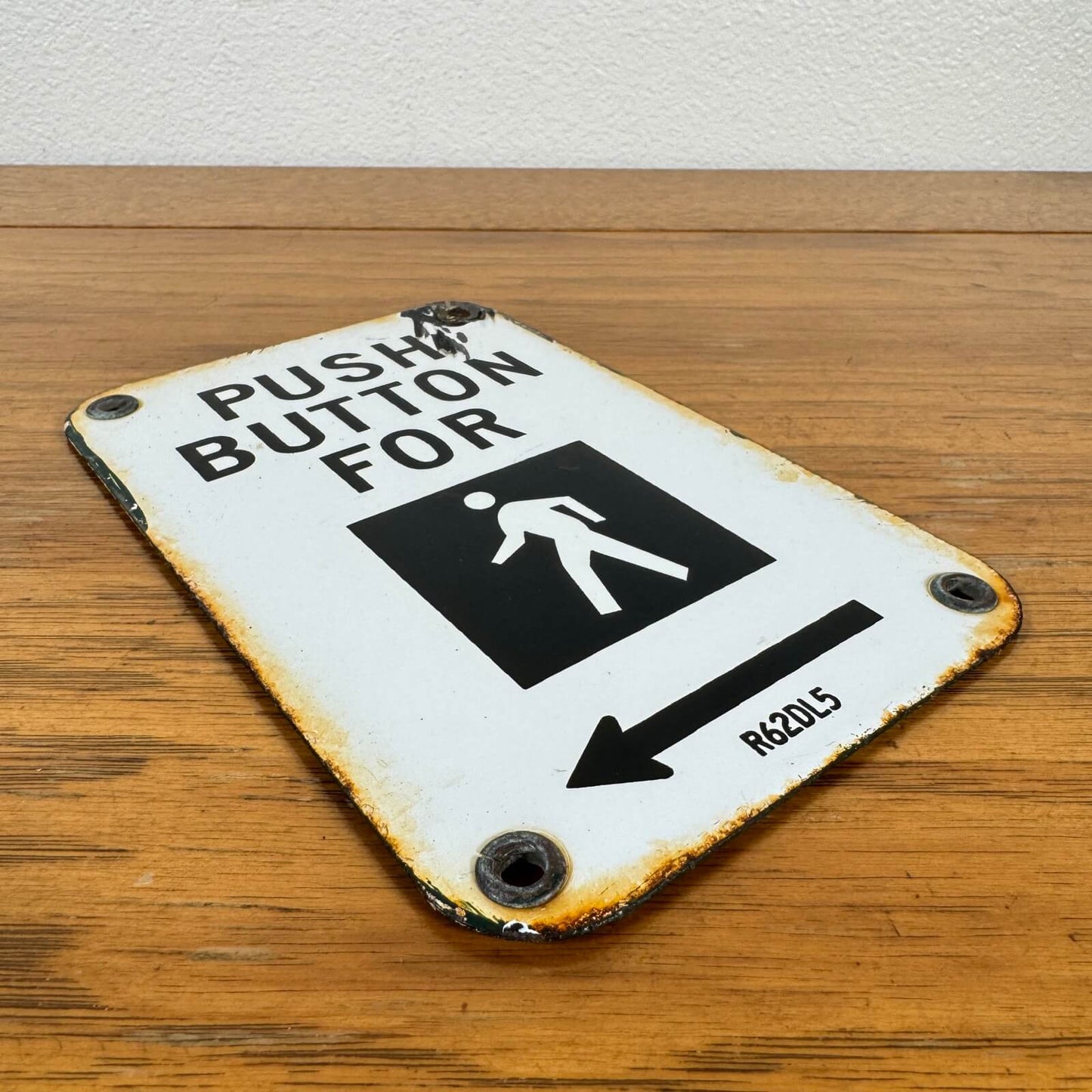 #1641【1960～70年代】ビンテージ PUSH BUTTON ホーロー製サイン / 道路標識 ウォールデコ インテリア  アメリカ