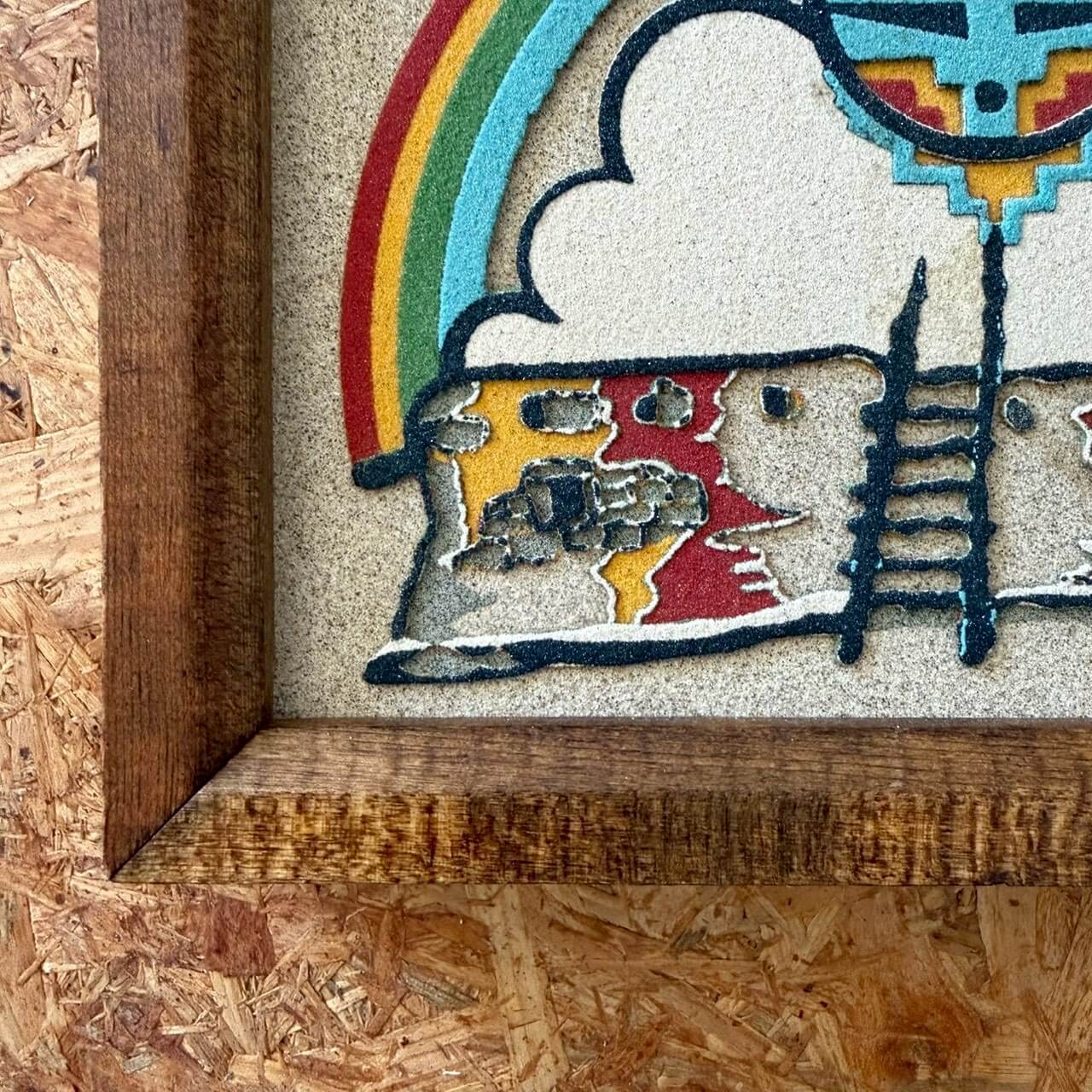 #2361【1970年代】ビンテージ “SACRED KIVA” ネイティブサンドアート額装 / ニューメキシコ製 レインボーウェイ