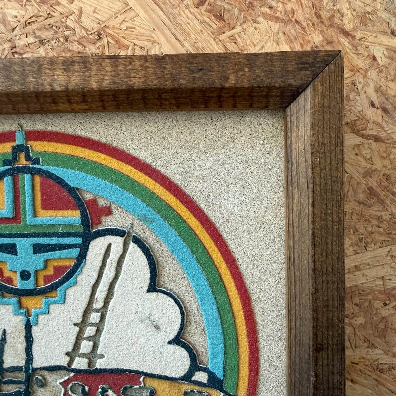 #2361【1970年代】ビンテージ “SACRED KIVA” ネイティブサンドアート額装 / ニューメキシコ製 レインボーウェイ