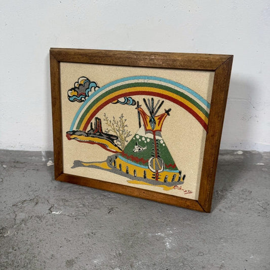#2391【1970年代】ビンテージ ネイティブアメリカン サンドアート ウォールデコ / 壁掛けフレーム アメリカ