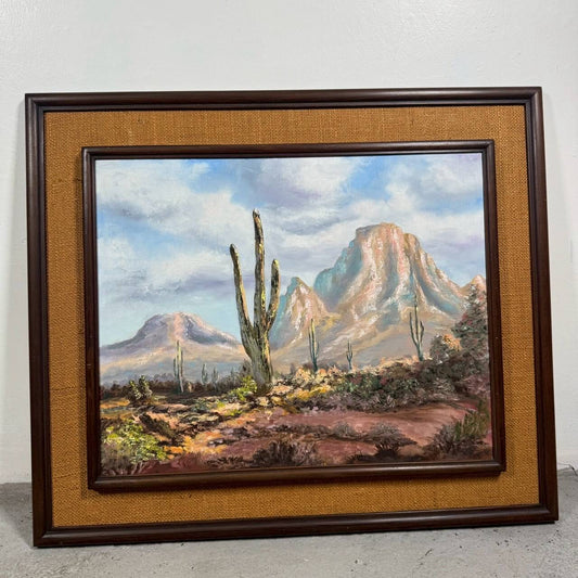 #2431【1970-80年代】ビンテージ サウスウエスト 砂漠風景 サボテン / 額装アート アメリカ