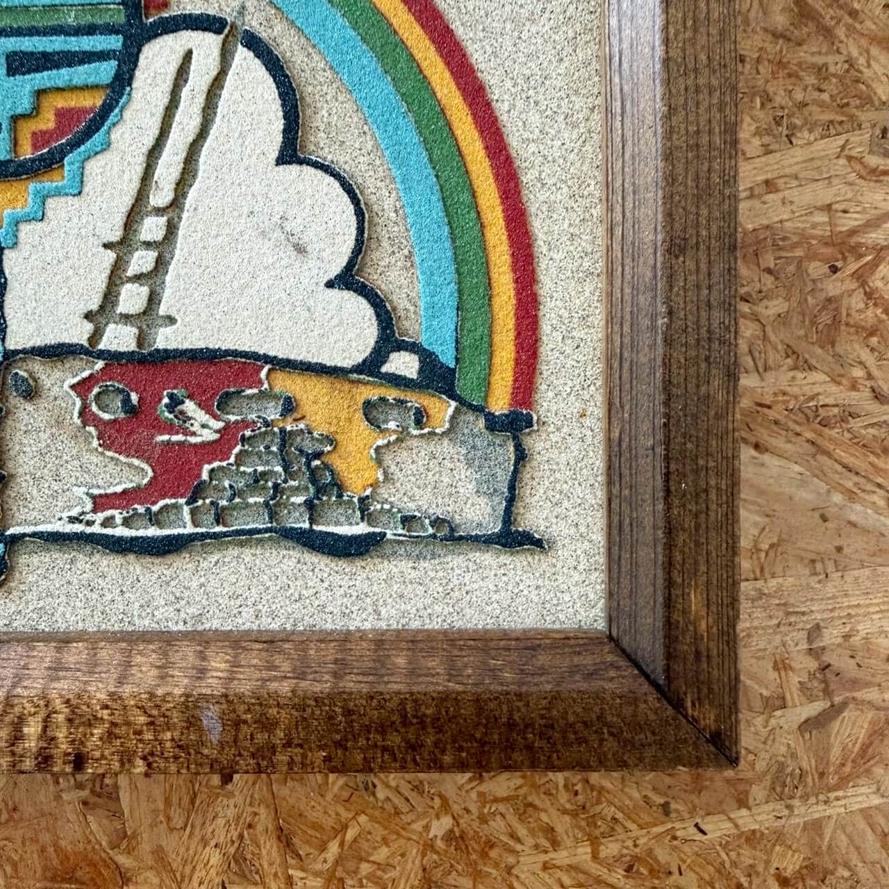 #2361【1970年代】ビンテージ “SACRED KIVA” ネイティブサンドアート額装 / ニューメキシコ製 レインボーウェイ