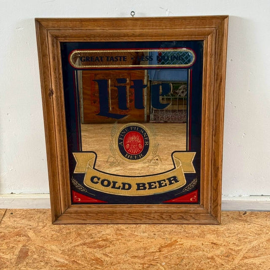 【1980-90年代】ビンテージ Miller Lite パブミラー アメリカン雑貨 壁掛け 鏡 #2487